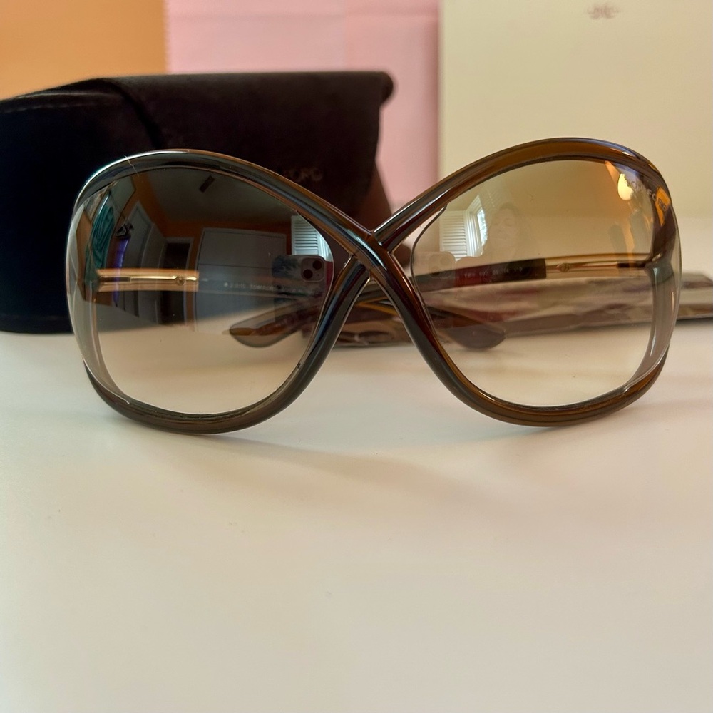 Tom Ford Whitney Sunglasses TF9 Brown Oversized Criss-Cross Open Sides 64mm